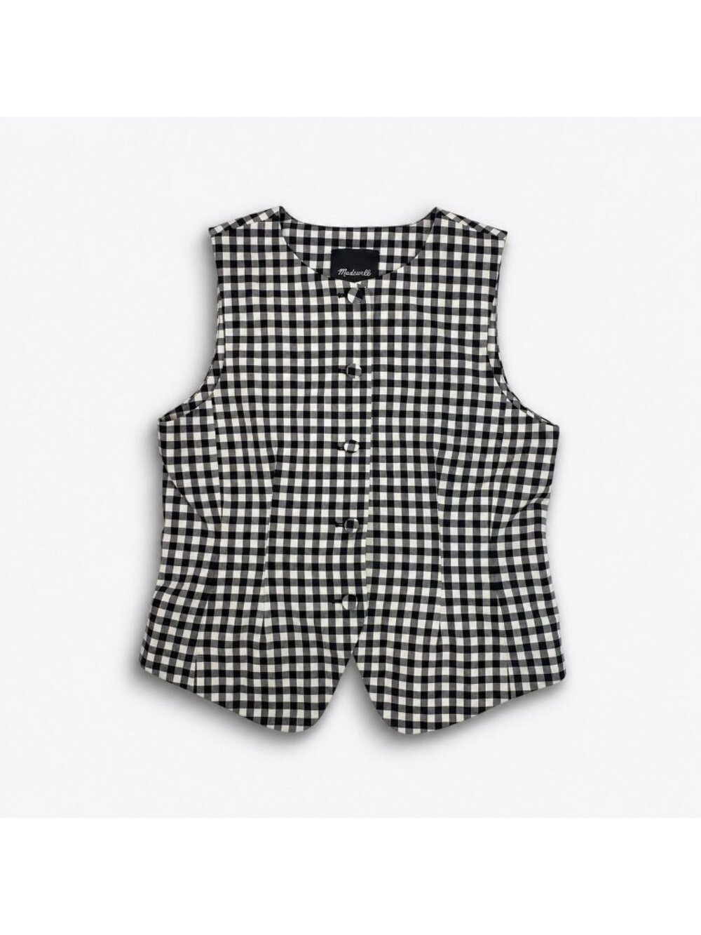 Madewell Single-Breasted Crewneck Vest Women's 12 True Black Gingham Wool NWT